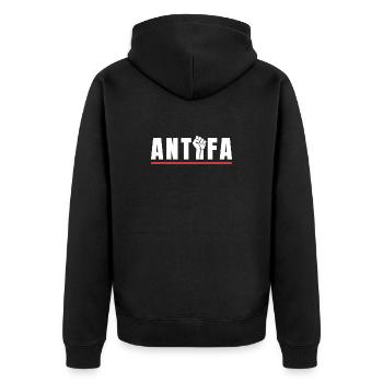 Antifa Protestfaust Antifaschistisches Statement - Unisex Premium Bio Zip Hoodie - Schwarz - Hinten - Nico (187cm)