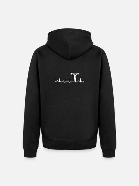 Weightlifting Heartbeat ECG Gym Fitness Barbell Tr - Unisex Premium Organic Zip Hoodie - black