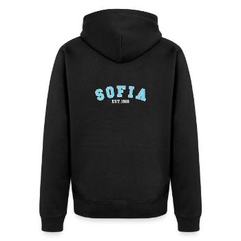 Sofia Est. 1966 - Unisex Premium Organic Zip Hoodie - black - Back - Nico (187cm)