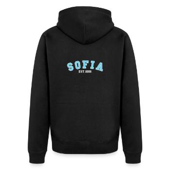 Sofia Est. 2006 - Unisex Premium Organic Zip Hoodie - black - Back - Nico (187cm)