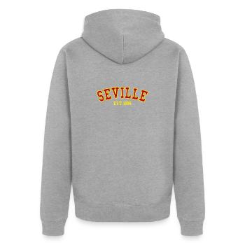 Sevilla gegründet 1996 - Unisex Premium Bio Zip Hoodie - Grau meliert - Hinten - Nico (187cm)