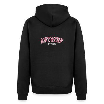 Antwerpen gegründet 1976 - Unisex Premium Bio Zip Hoodie - Schwarz - Hinten - Nico (187cm)