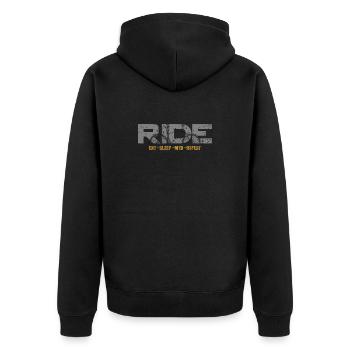 Mountainbike-Tour - Unisex Premium Bio Zip Hoodie - Schwarz - Hinten - Nico (187cm)