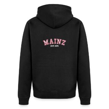 Mayence fondée en 1976 - Veste à capuche bio Premium Unisexe - noir - Dos - Nico (187cm)