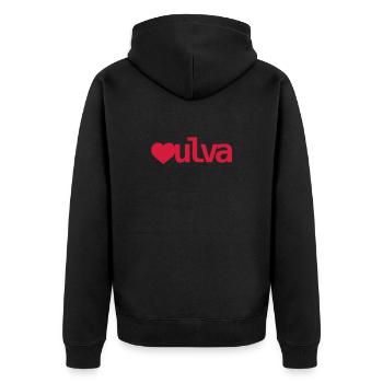 Vulva Herz - Unisex Premium Bio Zip Hoodie - Schwarz - Hinten - Nico (187cm)