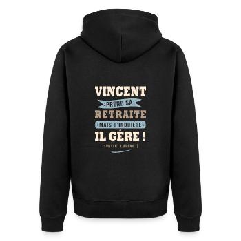 Vincent humour retraite cadeau retraité - Veste à capuche bio Premium Unisexe - noir - Dos - Nico (187cm)