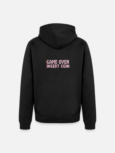 Retro Arcade Playing Pixel Glitch - Unisex Premium Organic Zip Hoodie - black