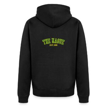 Den Haag Est. 1995 - Unisex Premium Bio Zip Hoodie - Schwarz - Hinten - Nico (187cm)