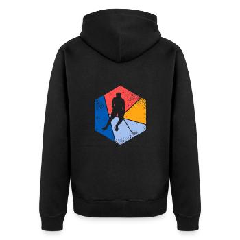 Vintage Floorball Spieler Motiv Unihockey - Unisex Premium Bio Zip Hoodie - Schwarz - Hinten - Nico (187cm)