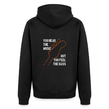 Du hörst die Musik und spürst den Bass - Unisex Premium Bio Zip Hoodie - Schwarz - Hinten - Nico (187cm)