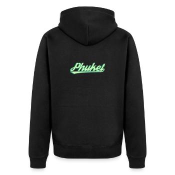 Phuket Retro Küstenscript - Unisex Premium Bio Zip Hoodie - Schwarz - Hinten - Nico (187cm)