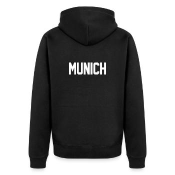 München - Unisex Premium Bio Zip Hoodie - Schwarz - Hinten - Nico (187cm)