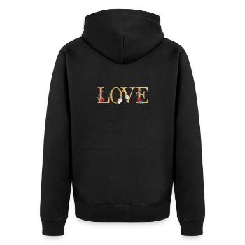 LOVE Art mit gestickten Blumen - Unisex Premium Bio Zip Hoodie - Schwarz - Hinten - Nico (187cm)