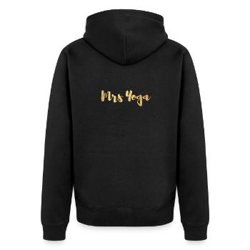Mrs. Mrs. Yoga Fan Gold Exclusive Handwriting Pair - Unisex Premium Organic Zip Hoodie - black - Back - Nico (187cm)