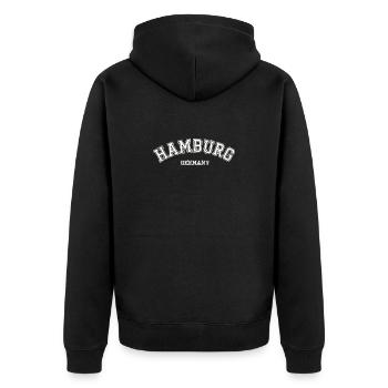 Souvenir de style collège à Hambourg, Allemagne - Veste à capuche bio Premium Unisexe - noir - Dos - Nico (187cm)