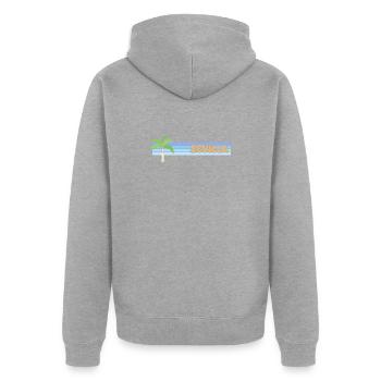 Sonne Sevilla - Unisex Premium Bio Zip Hoodie - Grau meliert - Hinten - Nico (187cm)