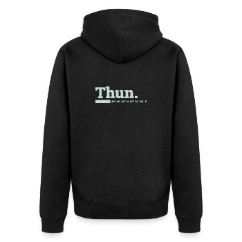 Thun Koordinaten - Unisex Premium Bio Zip Hoodie - Schwarz - Hinten - Nico (187cm)