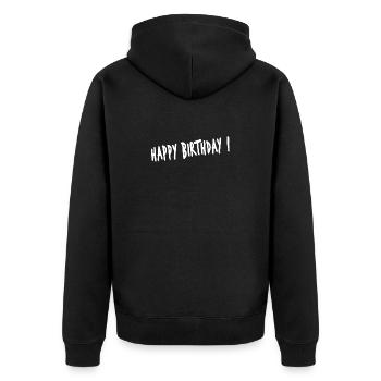 JAHRESTAG. ALLES GUTE ZUM GEBURTSTAG. ALLES GUTE ZUM GEBURTSTAG. - Unisex Premium Bio Zip Hoodie - Schwarz - Hinten - Nico (187cm)