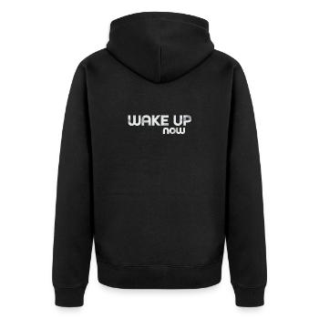 Wake up now - Unisex Premium Organic Zip Hoodie - black - Back - Nico (187cm)