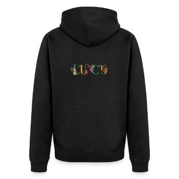 LUCY Name Art With Flowers Embroidered - Unisex Premium Organic Zip Hoodie - black - Back - Nico (187cm)