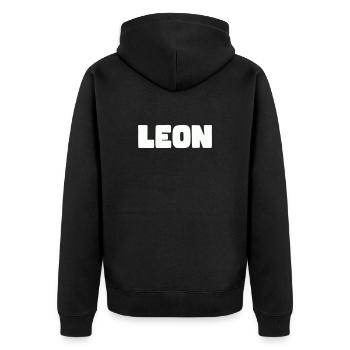 Leon Name - Unisex Premium Bio Zip Hoodie - Schwarz - Hinten - Nico (187cm)