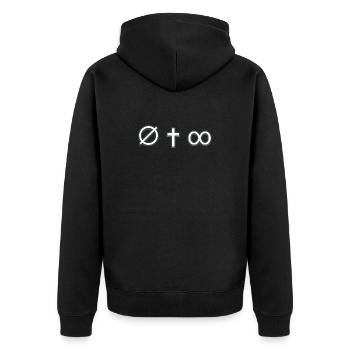 Symbolisches Kreuz Unendlich Design - Unisex Premium Bio Zip Hoodie - Schwarz - Hinten - Nico (187cm)