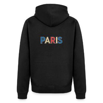 Pariser Farbblocktypografie - Unisex Premium Bio Zip Hoodie - Schwarz - Hinten - Nico (187cm)