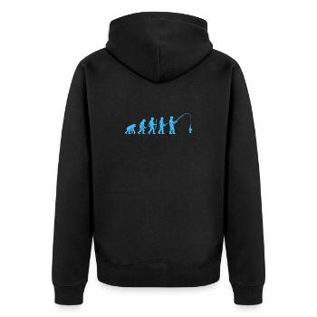 Angler-Evolution: Von Steinzeit zu Fang - Unisex Premium Bio Zip Hoodie - Schwarz - Hinten - Nico (187cm)