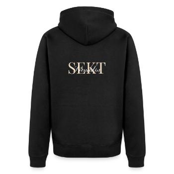 Sektfreundin cremefarben und weiß - Unisex Premium Bio Zip Hoodie - Schwarz - Hinten - Nico (187cm)