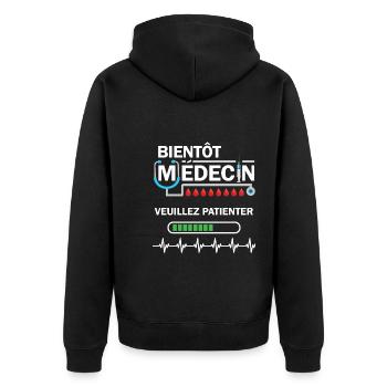 Futur Médecin Humour Veuillez Patienter - Veste à capuche bio Premium Unisexe - noir - Dos - Nico (187cm)
