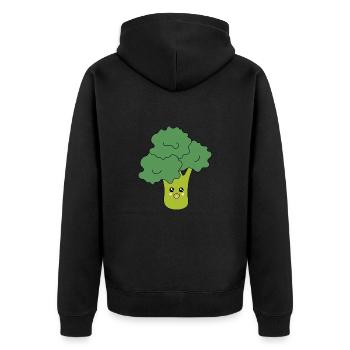 Kawaii Brokkoli Gemüse vegan - Unisex Premium Bio Zip Hoodie - Schwarz - Hinten - Nico (187cm)