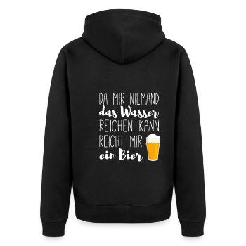 Reicht mir ein Bier - Bier Spruch - Unisex Premium Bio Zip Hoodie - Schwarz - Hinten - Nico (187cm)