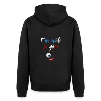 Mach dir keine Sorgen, ich schaffe es, Augenzwinkern Humor - Unisex Premium Bio Zip Hoodie - Schwarz - Hinten - Nico (187cm)