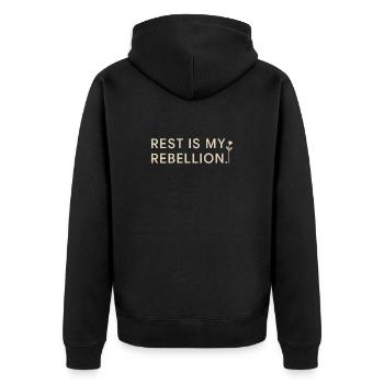 Calm is rebellion. Soft Life Self Care - Unisex Premium Organic Zip Hoodie - black - Back - Nico (187cm)