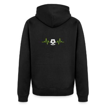 Herzschlag des Spiels – Fußball - Unisex Premium Bio Zip Hoodie - Schwarz - Hinten - Nico (187cm)