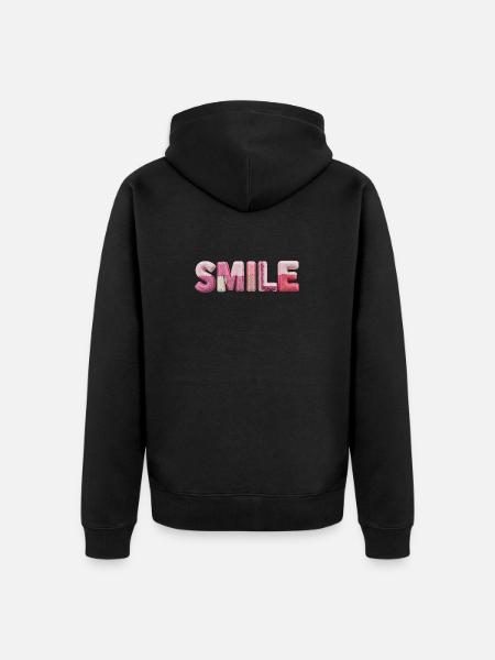 Plush Smile Lettering Patchwork Trend - Unisex Premium Organic Zip Hoodie - black