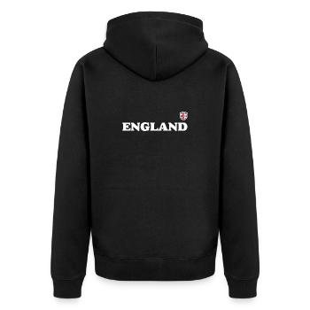 Typografie des englischen Wappens - Unisex Premium Bio Zip Hoodie - Schwarz - Hinten - Nico (187cm)
