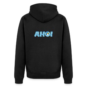 Call Ahoy with Seagull - Unisex Premium Organic Zip Hoodie - black - Back - Nico (187cm)