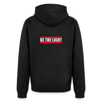 Be The Light Motivierend Positivität Spruch Logo - Unisex Premium Bio Zip Hoodie - Schwarz - Hinten - Nico (187cm)