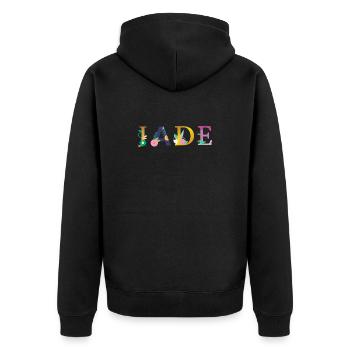 JADE Name mit Blumen geschmückt - Unisex Premium Bio Zip Hoodie - Schwarz - Hinten - Nico (187cm)