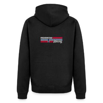 Fredrikstad - Norway Flag - Norge - Norwegen - Unisex Premium Bio Zip Hoodie - Schwarz - Hinten - Nico (187cm)