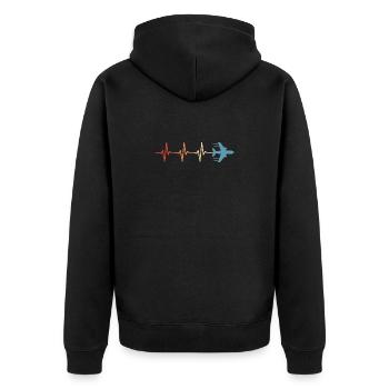 Airplane Heartbeat Pilot Aviation Aviator - Unisex Premium Organic Zip Hoodie - black - Back - Nico (187cm)