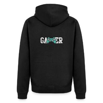 Gamer Glyphs Controller T-Shirt - Unisex Premium Bio Zip Hoodie - Schwarz - Hinten - Nico (187cm)