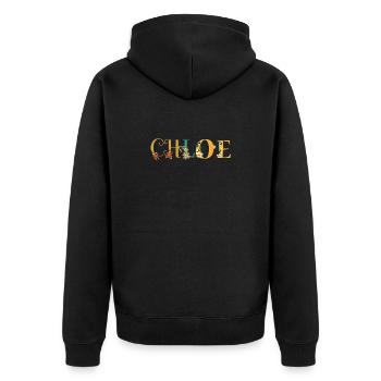 CHLOE Namenskunst mit gestickten Blumen - Unisex Premium Bio Zip Hoodie - Schwarz - Hinten - Nico (187cm)
