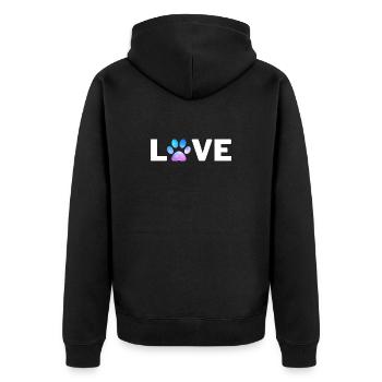 Pfotenherz Tattoodesign für Tierliebhaber - Unisex Premium Bio Zip Hoodie - Schwarz - Hinten - Nico (187cm)