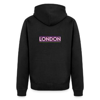 Londoner Neon-Typografielinien - Unisex Premium Bio Zip Hoodie - Schwarz - Hinten - Nico (187cm)