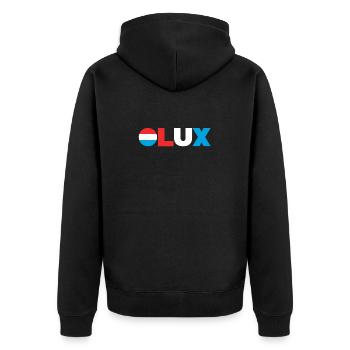 Luxembourg - Unisex Premium Organic Zip Hoodie - black - Back - Nico (187cm)