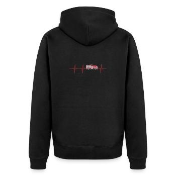Feuerwehr Herzschlag Feuerwehrmann - Unisex Premium Bio Zip Hoodie - Schwarz - Hinten - Nico (187cm)