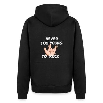 Never too young to rock - rock clothing - Unisex Premium Organic Zip Hoodie - black - Back - Nico (187cm)