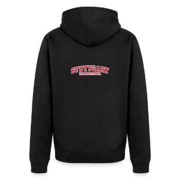 Stuttgart International - Unisex Premium Bio Zip Hoodie - Schwarz - Hinten - Nico (187cm)